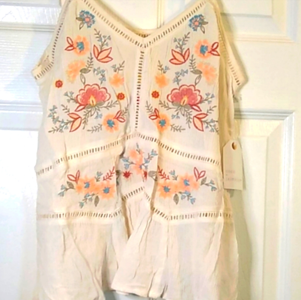 Coco+Jamieson Cream Cotton Embroidered Cami